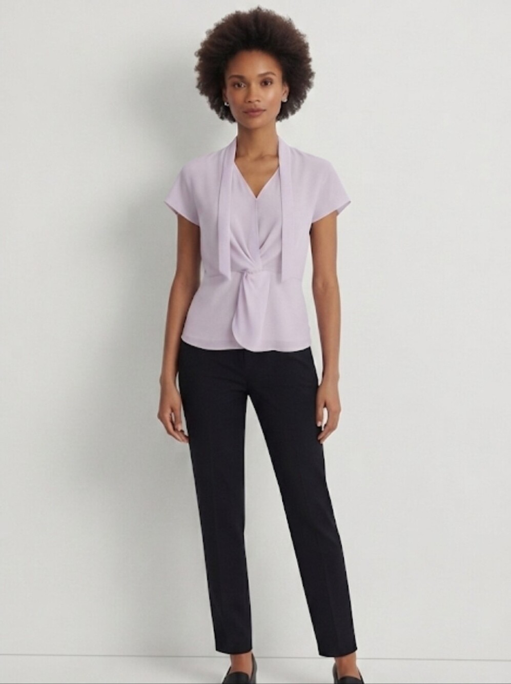 Worthington Light Lilac Tie-Neck Twist-Front Blouse